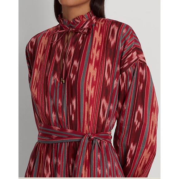 NWT Lauren Ralph Lauren Geo-Stripe Belted Cotton Voile Dress Women’s Size 16 - Picture 3 of 12